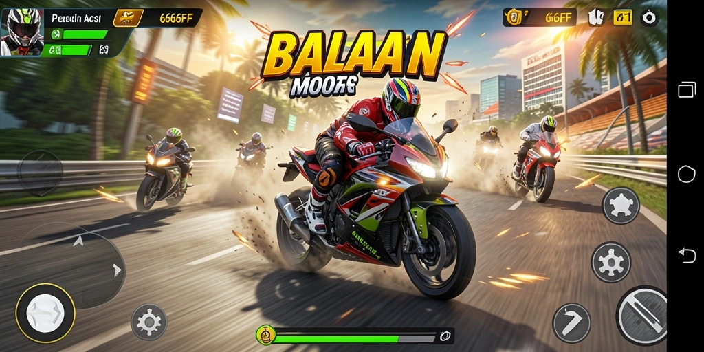 Tampilan gameplay balapan motor yang seru dan mendebarkan.