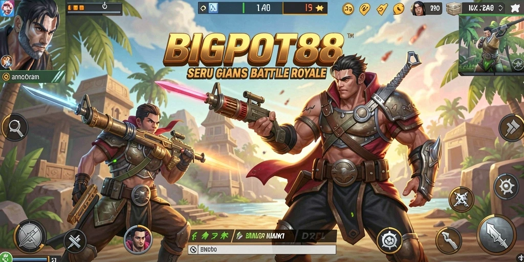 Screenshot menampilkan aksi intens di dalam game Battle Royale BIGPOT88.