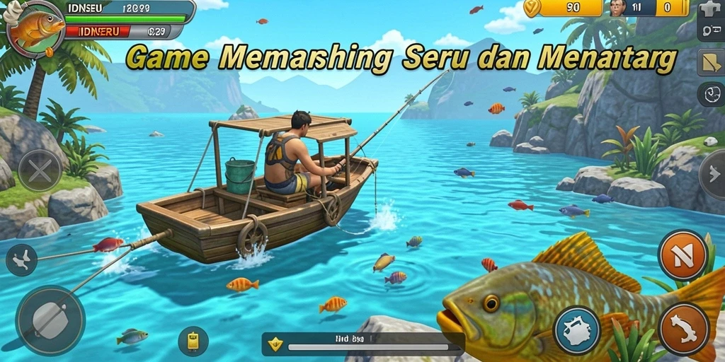Tampilan gameplay menarik dari IDNSERU yang penuh aksi memancing.