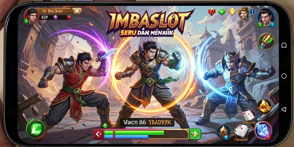 Tampilan aksi seru dalam gameplay IMBASLOT, menciptakan momen pertarungan yang epik.
