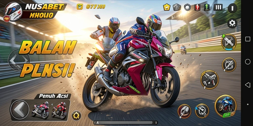 Tampilan gameplay NUSABET saat balapan motor yang mendebarkan.
