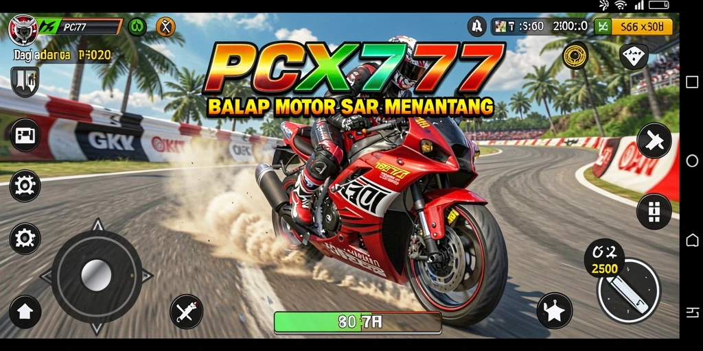 Gameplay seru PCX777 dengan balapan motor yang cepat.