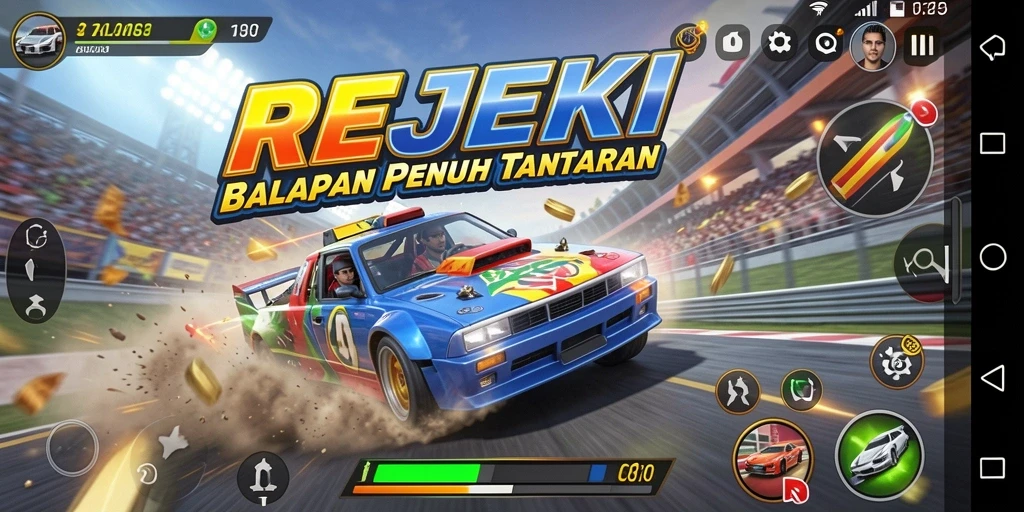 Tangkapan layar dari gameplay balapan REJEKI yang seru.