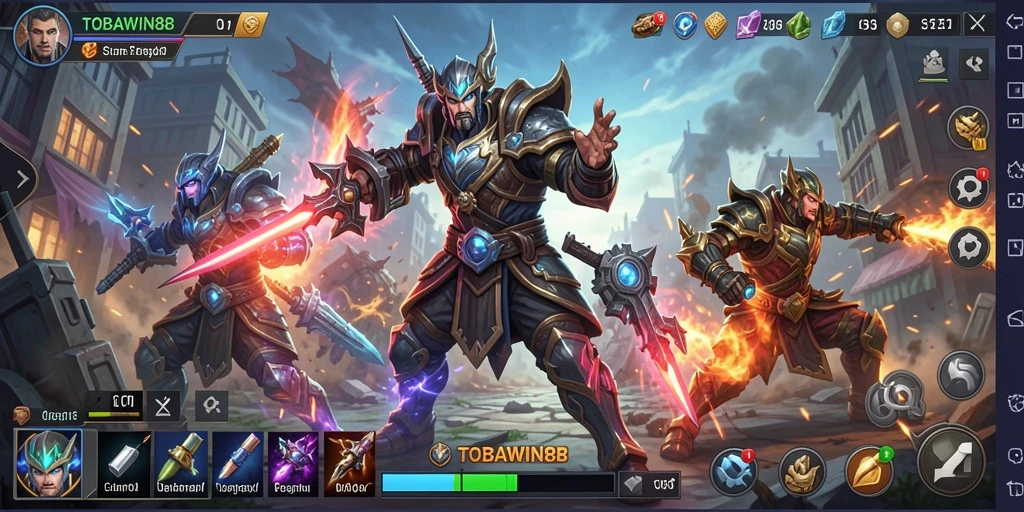 Screenshot gameplay TOBAWIN88 yang menunjukkan pertarungan strategi.